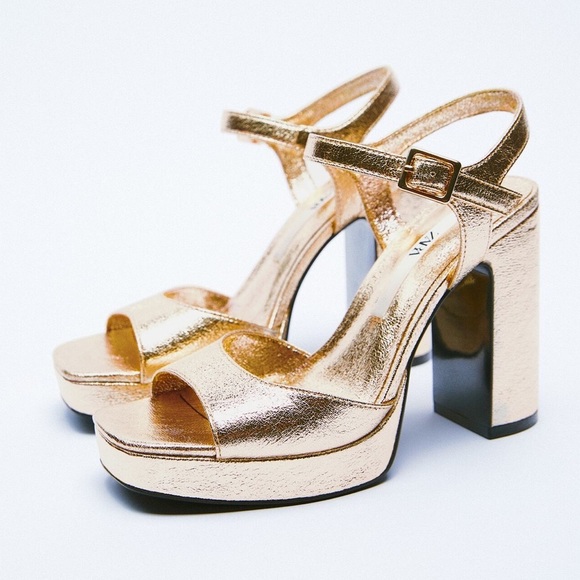 Zara Shoes - NWOT Zara Gold Metallic Platform Heels